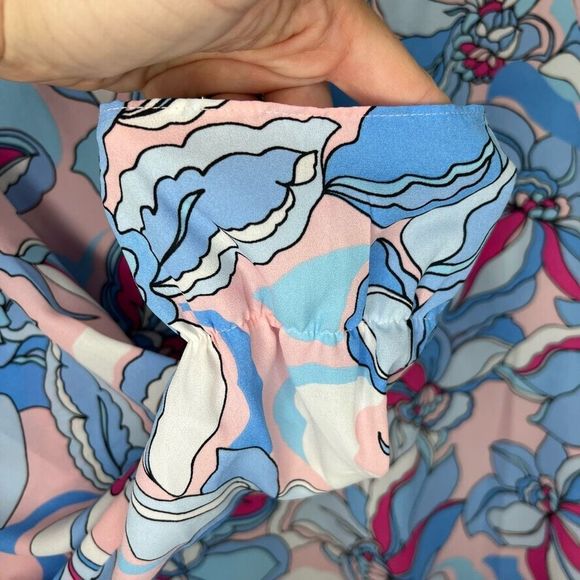 Pappagallo Women's Multicolor Island Blue Floral Raglan Long Sleeve Blouse Small - Picture 3 of 14